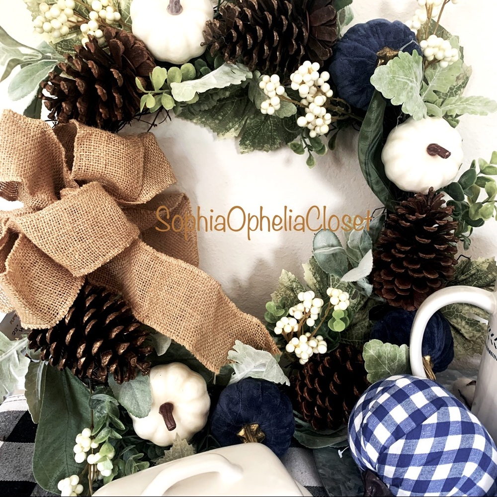 Fall Autumn Harvest Velvet Pumpkin 22” Wreath
